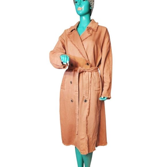 Free People Kelly Trench Coat Belted Slouchy Raw Hem Slits Cherry Red XS/S - Picture 1 of 10